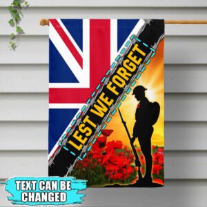 Personalized Remembrance Day Flag Poppy. Lest We Forget. Veteran UK Flag THB3281FCT