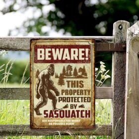 Sasquatch Bigfoot Hanging Metal Sign This Property Protected  By Sasquatch DBD2795MS
