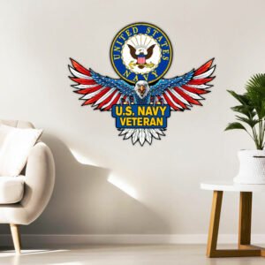 U.S. Navy Veteran Hanging Metal Sign Patriotic Eagle QNN11MSv1