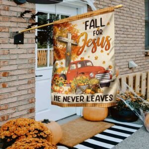 Fall Truck With Pumpkins Flagwix™ Fall For Jesus He Never Leaves Halloween Flag LHA1662F