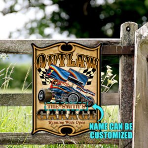 Personalized Metal Car Signs For Garage Flagwix™ Sprint Car Outlaw Garage Hanging Metal Sign THB3275MSCT