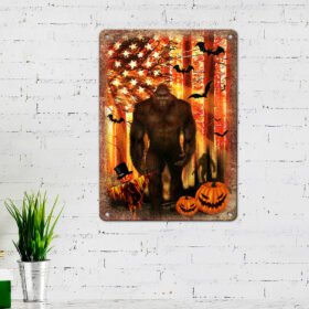 Halloween Hanging Metal Sign Bigfoot Into The Forest DDH2787MS