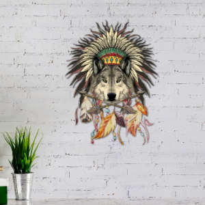 Wolf Native American Hanging Metal Sign QNK24MS