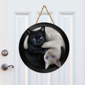 Cat Round Wooden Sign Two Cats Yin Yang DBD2808WDv1