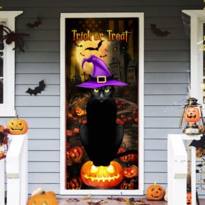 Black Cat Pumpkin Trick Or Treat Halloween Door Cover QNN298D