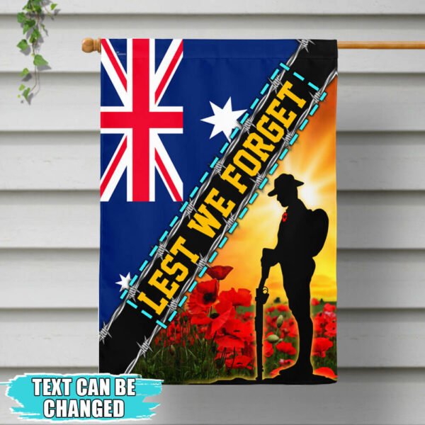 Personalized Remembrance Day Flag Poppy. Lest We Forget. Australian Veteran Flag THB3281Fv2CT