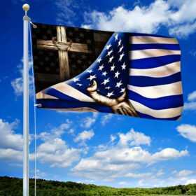 The Thin Blue Line Christian Cross. American U.S. Flag THB3432GF