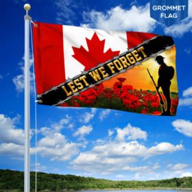 Remembrance Day Flag Poppy. Lest We Forget. Veteran Grommet Flag THB3281GFv3