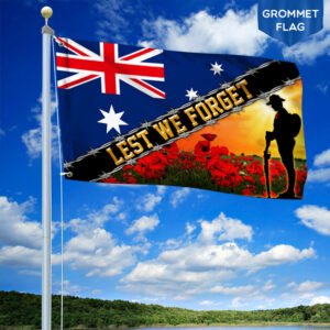 Remembrance Day Flag Poppy. Lest We Forget. Australian Veteran Grommet Flag THB3281GFv2