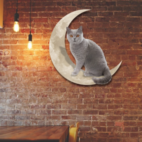 British Shorthair Cat And Moon Hanging Metal Sign QNK879MSa