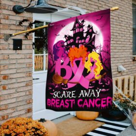 Breast Cancer Awareness Flag Scare Away Breast Cancer Halloween Witch Flag TRN1390F