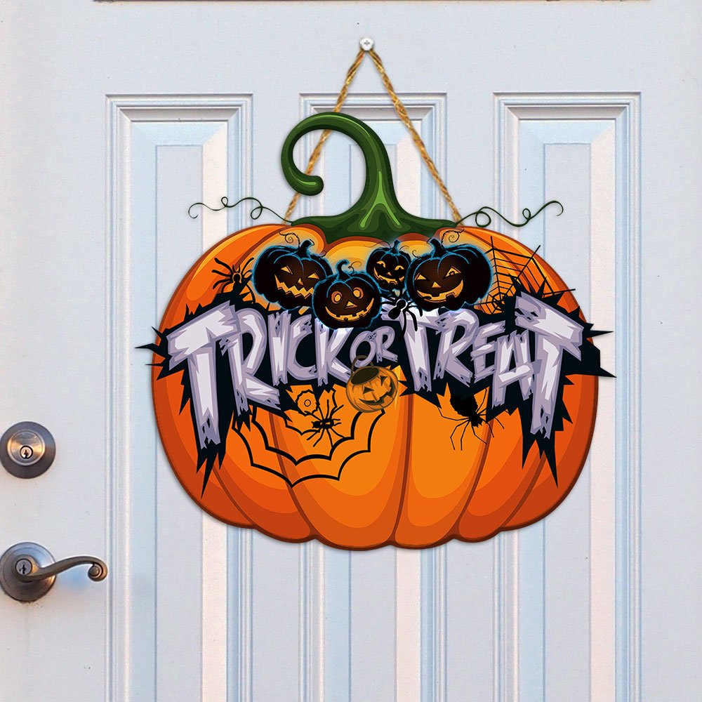 Trick or Treat Halloween Door Hanging Wooden Sign 