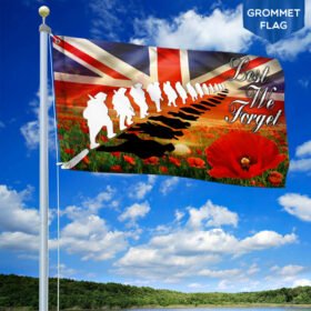 Remembrance Day Grommet Flag Poppy. Lest We Forget UK Flag THB3309GFv2