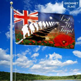 Remembrance Day Grommet Flag Poppy. Lest We Forget Australian Flag THB3309GF