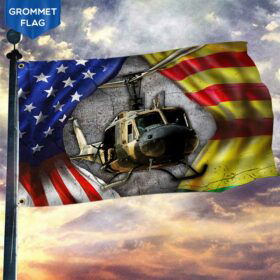 Vietnam Veteran Grommet Flag Huey Helicopter Lest We Forget DBD2687GF