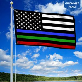 Police Military and Fire Thin Line USA Blue Green Red Line Flag TQN35F