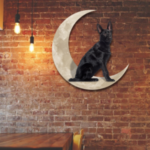 Black German Shepherd Dog And Moon Hanging Metal Sign QNK879MSv7a