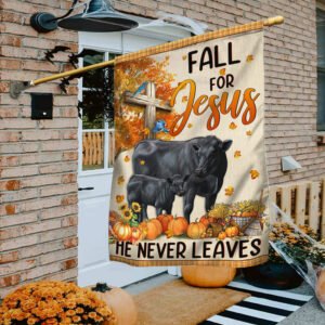 Halloween Flag Black Angus Cattle Fall For Jesus He Never Leaves LHA1662Fv1