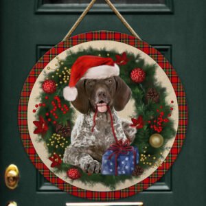 Merry Christmas German Shorthaired Pointer Wooden Door Sign TRL1456WDv7