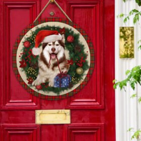 Merry Christmas Husky Wooden Door Sign TRL1456WDv3
