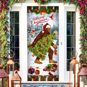 Bigfoot Wearing Santa Hat Christmas Door Cover MLH1975D