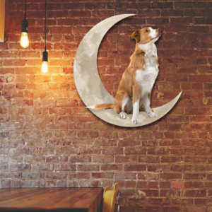Red Border Collie Dog And Moon Hanging Metal Sign QNK879MSv11a
