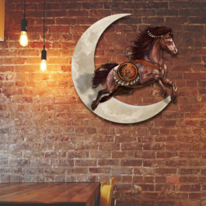 Native Horse On The Moon Hanging Metal Sign QNK1005MSb