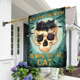 Black Cat Skull Halloween Flag Never Mind The Witch Beware Of The Cat QNN561Fv1