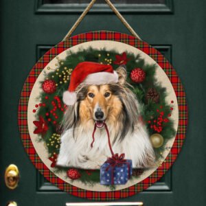 Merry Christmas Rough Collie Wooden Door Sign TRL1456WDv8