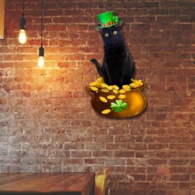 Black Cat Irish Hanging Metal Sign, Happy Saint Catrick's Day QNN618MS