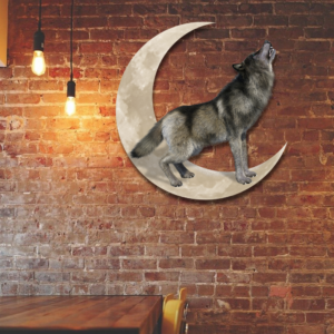 Wolf Howling And Moon Hanging Metal Sign QNK1005MSv3