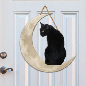 Black Cat And Moon Custom Wooden Sign QNK879WDv1