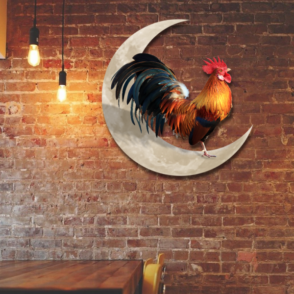 Rooster And Moon Hanging Metal Sign QNK1005MSv1