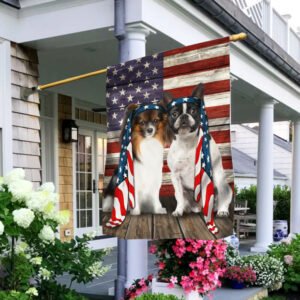 Papillon Dog And Boston Terrier Dog Flag Charming Dog NTB216Fv35