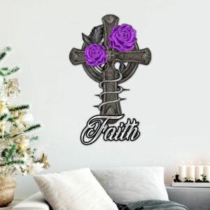 Christian Hanging Metal Sign Cross And Rose DDH2937MS