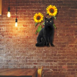 Black Cat And Sunflower Hanging Metal Sign QNN624MS