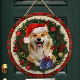 Merry Christmas Shiba Inu Wooden Door Sign TRL1456WDv1