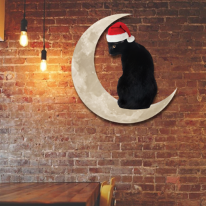 Black Cat And Moon Christmas Hanging Metal Sign QNK879MSc
