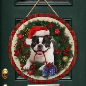 Merry Christmas Boston Terrier Wooden Sign TRL1456WDv9