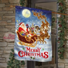 Merry Christmas Flag Santa Claus Reindeer Sled QNN613F