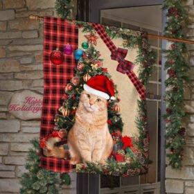 Santa Ginger Cat Flag Sitting In Front Of The Christmas Tree TTY360Fv1