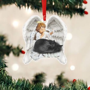 Black Cat Custom - Shaped Ornament Angel Sleeping NTB309Ov2