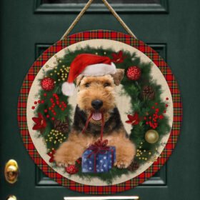 Merry Christmas Welsh Terrier Wooden Door Sign TRL1456WDv6