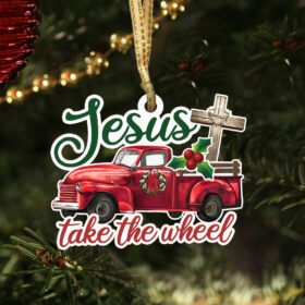Red Truck Custom-Shaped Ornament Jesus Take The Wheel DBD3015Ov1