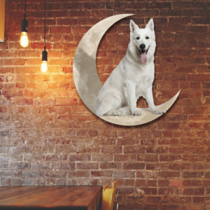 White German Shepherd Dog And Moon Hanging Metal Sign QNK879MSv7b