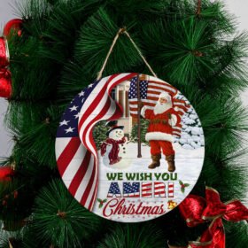 Santa Claus US Round Wooden Sign We Wish You Ameri Christmas DDH2940WD