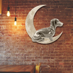 Metal Dachshund On The Moon Hanging Metal Sign QNK1014MS