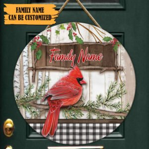 Personalized Cardinal Christmas Round Door Sign THH3613WSCT