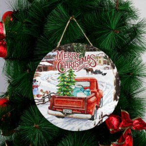 Red Truck Merry Christmas Family Wooden Sign PS1310WS