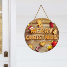 Christmas Cake Round Wooden Sign Happy NNT119WD